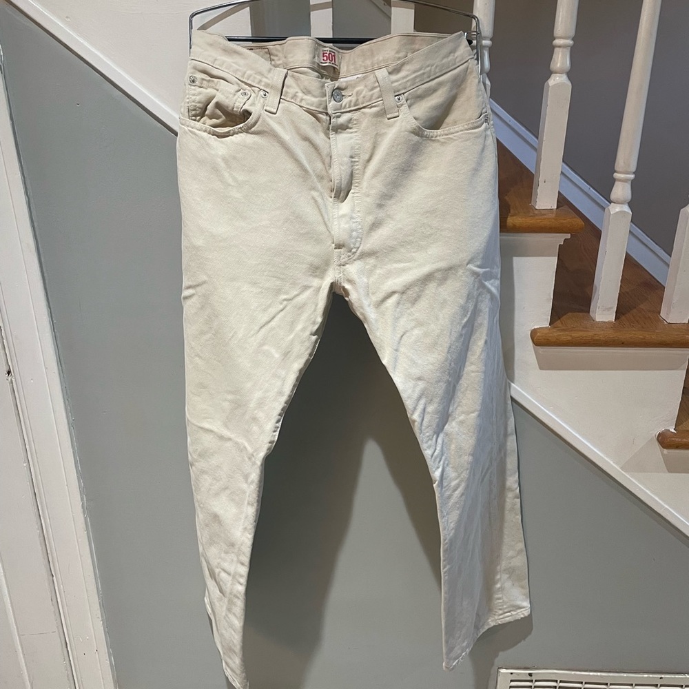 Levi’s Men’s 501 Vintage Cream Tan Straight Leg Jeans